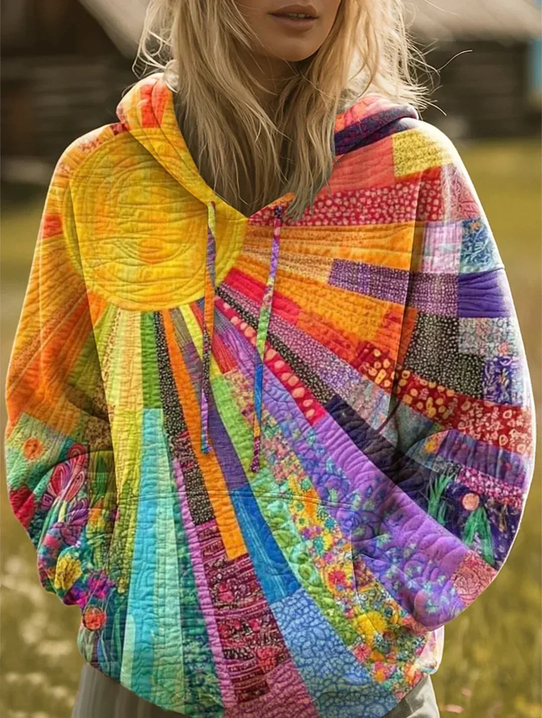 Boheemse veelkleurige patchwork-hoodie voor dames