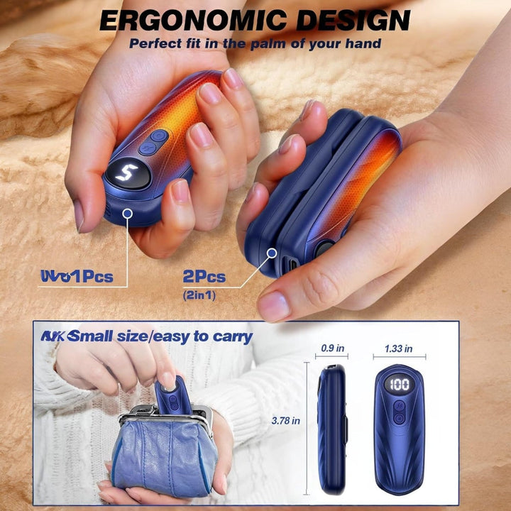 Oplaadbare handwarmers met led en vijf warmtestanden, set van 2