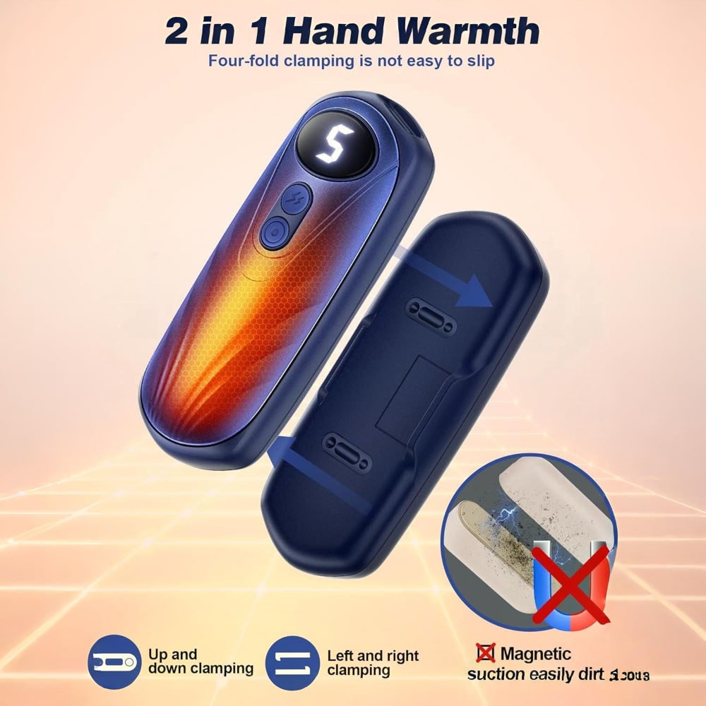 Oplaadbare handwarmers met led en vijf warmtestanden, set van 2
