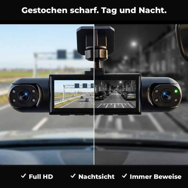 4-kanaals dashcam met nachtzicht, GPS en 360°-dekking