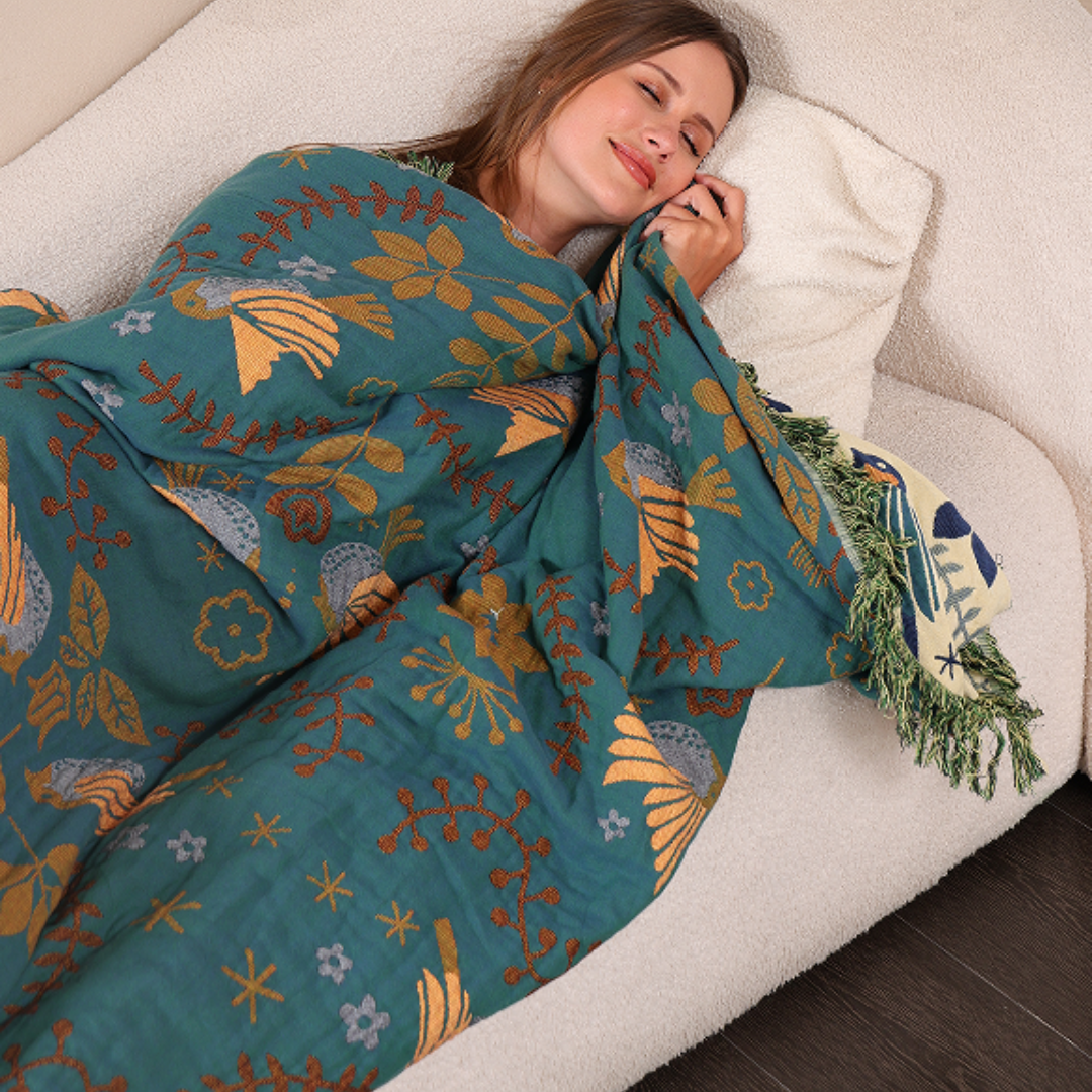 Elegante omkeerbare decoratieve deken in petrol & crème