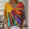 Dames retro patchwork blouse met V-hals