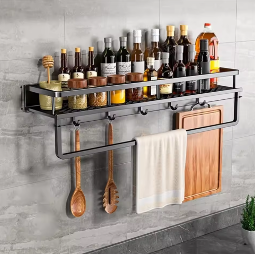 Wandgemonteerde keukenorganizer, smal opbergrek met handdoekhouder