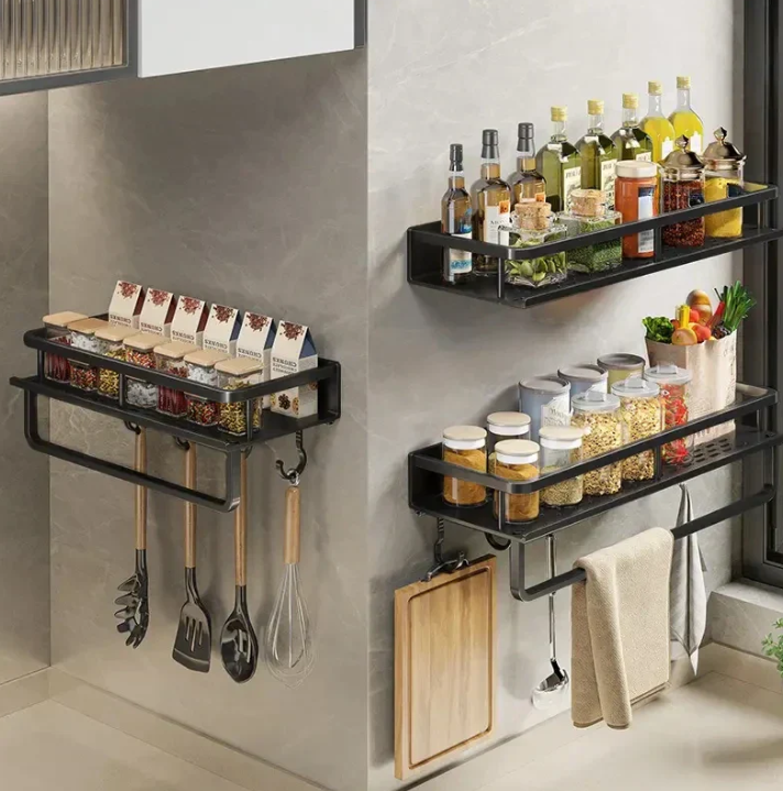 Wandgemonteerde keukenorganizer, smal opbergrek met handdoekhouder