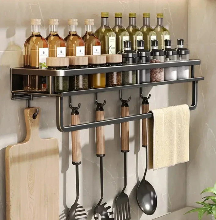 Wandgemonteerde keukenorganizer, smal opbergrek met handdoekhouder