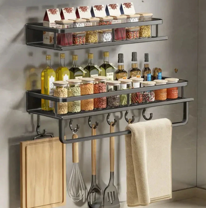 Wandgemonteerde keukenorganizer, smal opbergrek met handdoekhouder
