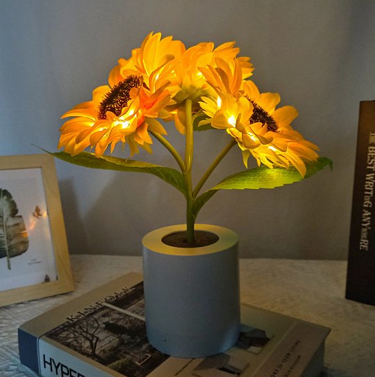 LED-sfeerlamp in zonnebloemstijl, decoratief warm licht