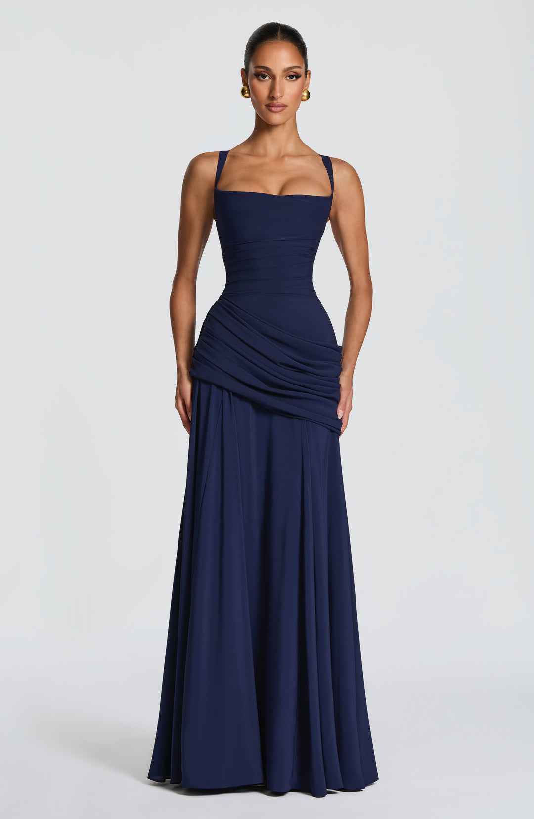 Destiny maxi-jurk van chiffon met waterval-hals en rugveter
