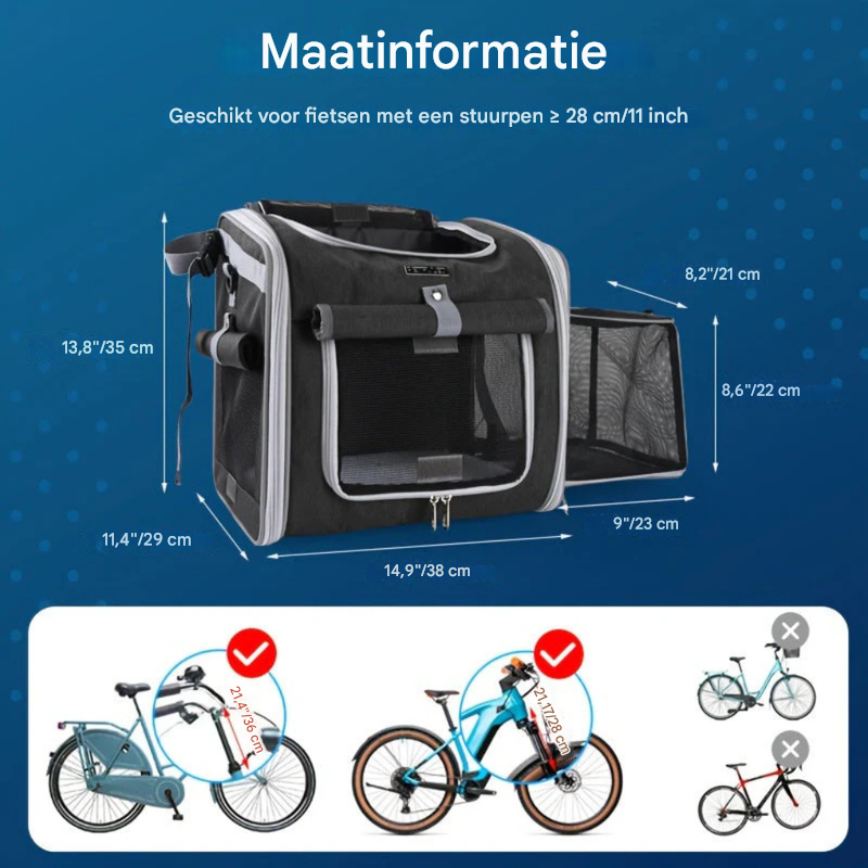 Uitbreidbare fietsmand voor huisdieren