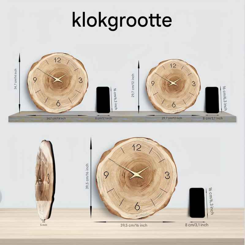 Stille houten wandklok