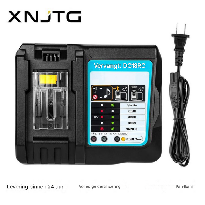 2x 8,0 Ah 18V vervangende accu's + oplader