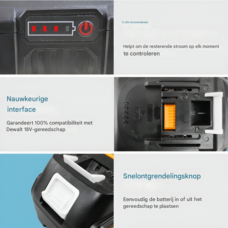 2x 8,0 Ah 18V vervangende accu's + oplader