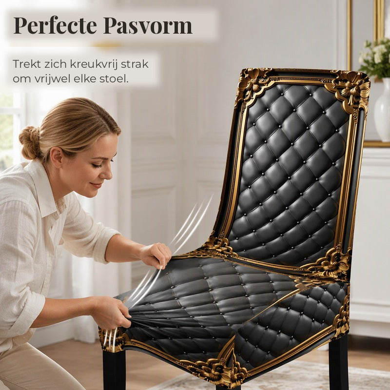 Barokke rekbare stoelhoezen met gouden detailprint - Washable Dining Chair Slipcovers