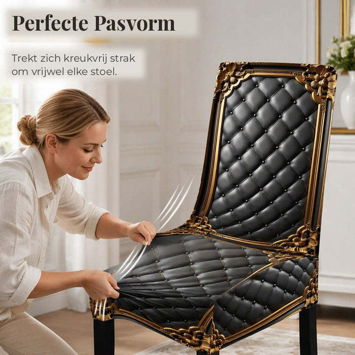 Barokke rekbare stoelhoezen met gouden detailprint - Washable Dining Chair Slipcovers