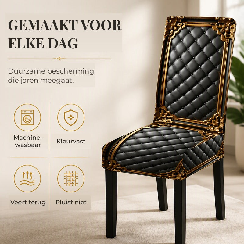 Barokke rekbare stoelhoezen met gouden detailprint - Washable Dining Chair Slipcovers