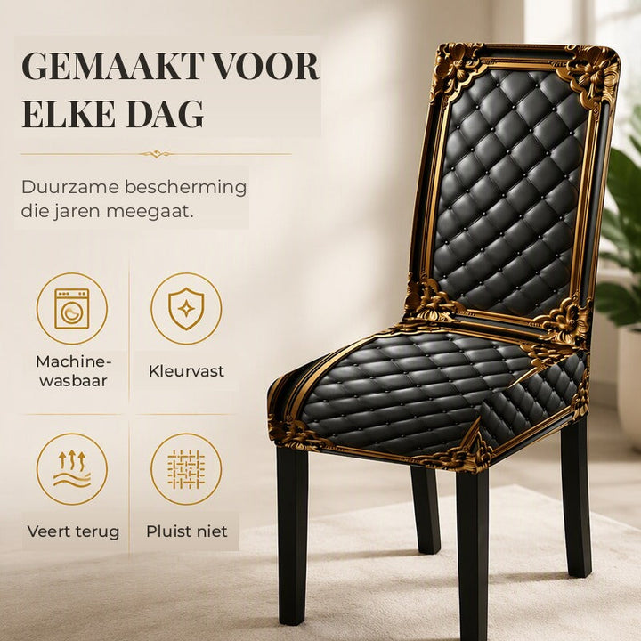 Barokke rekbare stoelhoezen met gouden detailprint - Washable Dining Chair Slipcovers