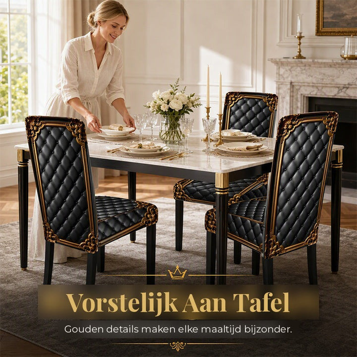 Barokke rekbare stoelhoezen met gouden detailprint - Washable Dining Chair Slipcovers