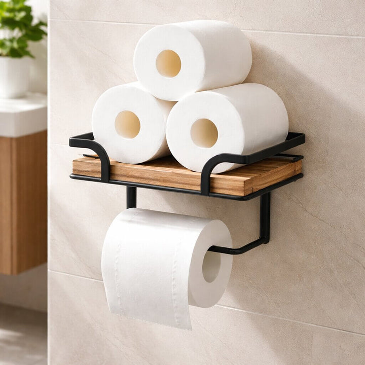 Wandmontage toiletpapierhouder met plank voor telefoon en tissues