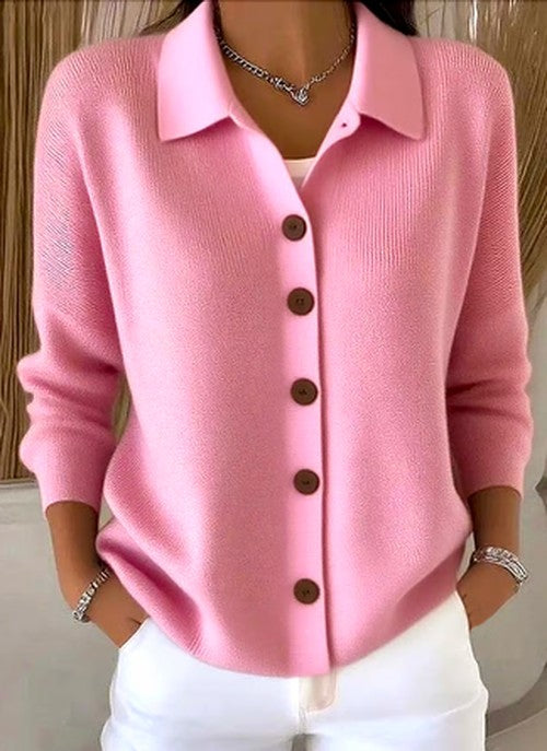 Gebreid damesvest met knoopsluiting en casual kraag