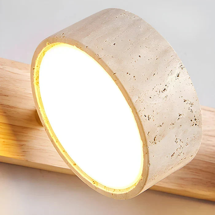 Moderne LED Wandlamp met Draaibare Kappen van Steen en Houten Voet