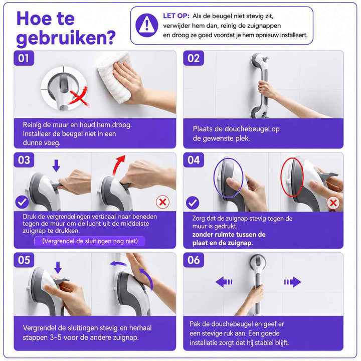 Zuignaphandgreep voor de douche, veiligheidsgreep voor de badkamer zonder boren, 15,7 inch