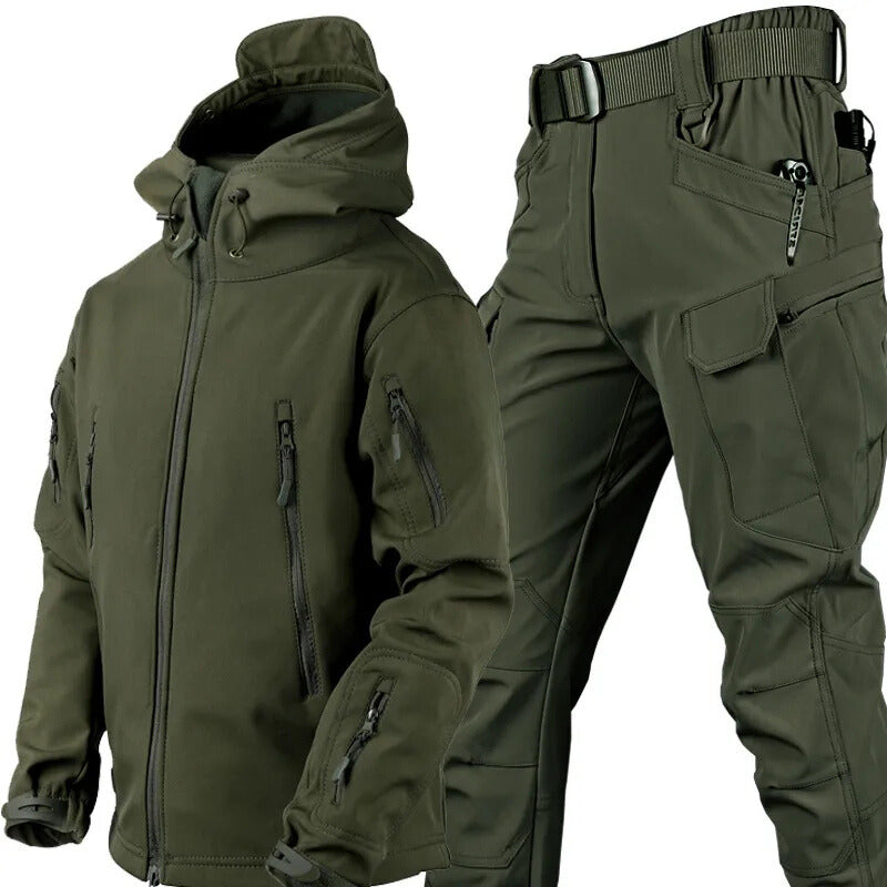 Waterdichte winddichte outdoorset van jas en broek met fleecevoering